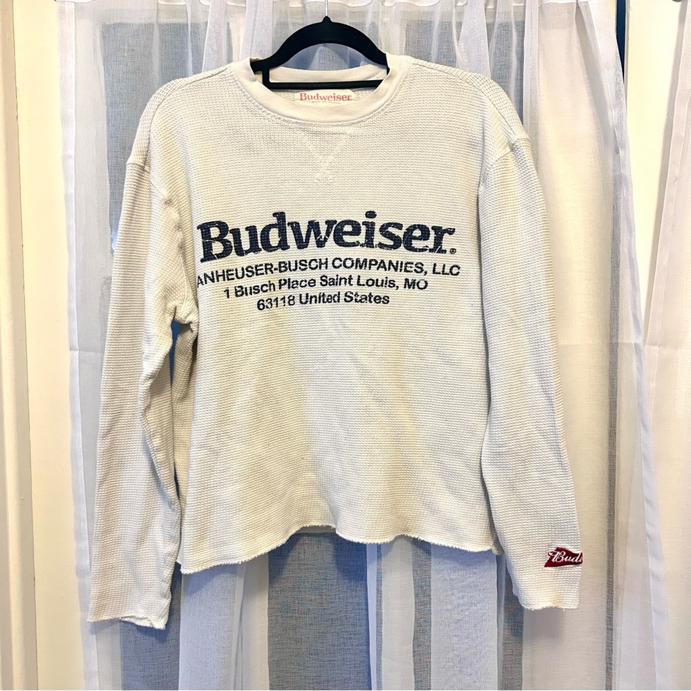 Budweiser Vintage Thermal Crop T Shirt Cotton Beer